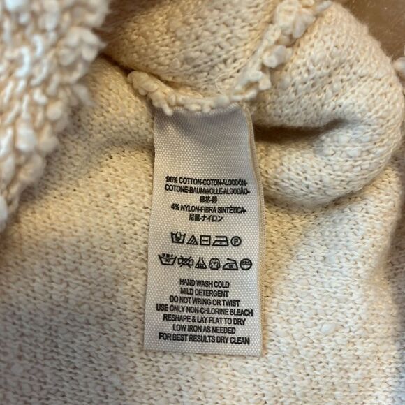 Free People Popcorn V Neck Pullover Sweater Ivory Women's Large Boho Fall Teddy - Picture 10 of 12